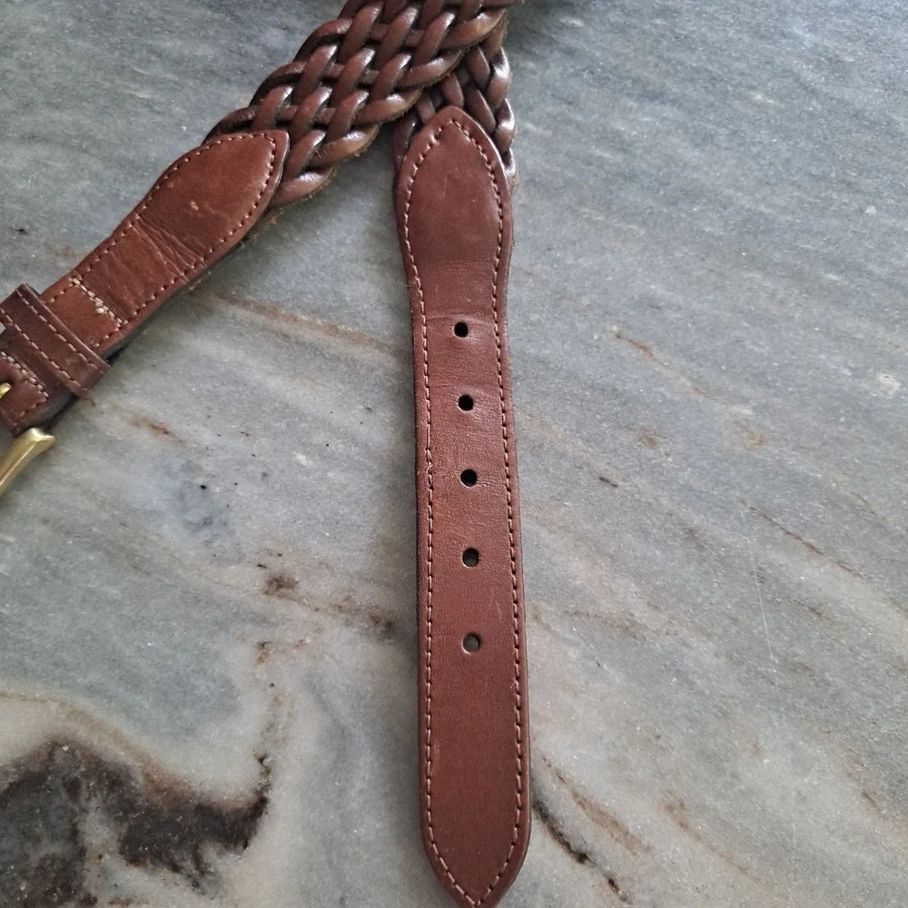 Full Grain Cowhide Argentina Brown Woven Leather Belt Solid Brass Buckle Sz 40